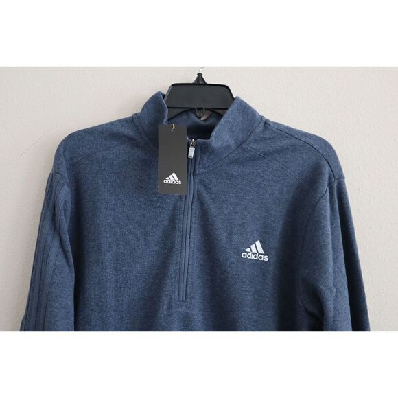 adidas ADK4427S21 Men's Sz L Heather Blue 1/4 Zip Long Sleeve Knit Pullover Top - Picture 5 of 9